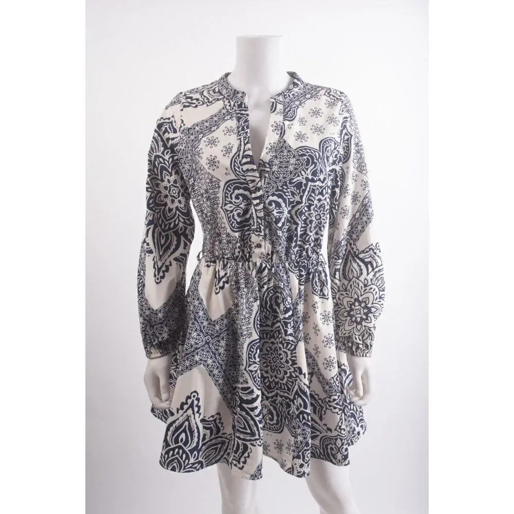 Zara Womans Mini Dress Size S Navy Blue Floral Cotton 9878/238 NWOT NO Belt